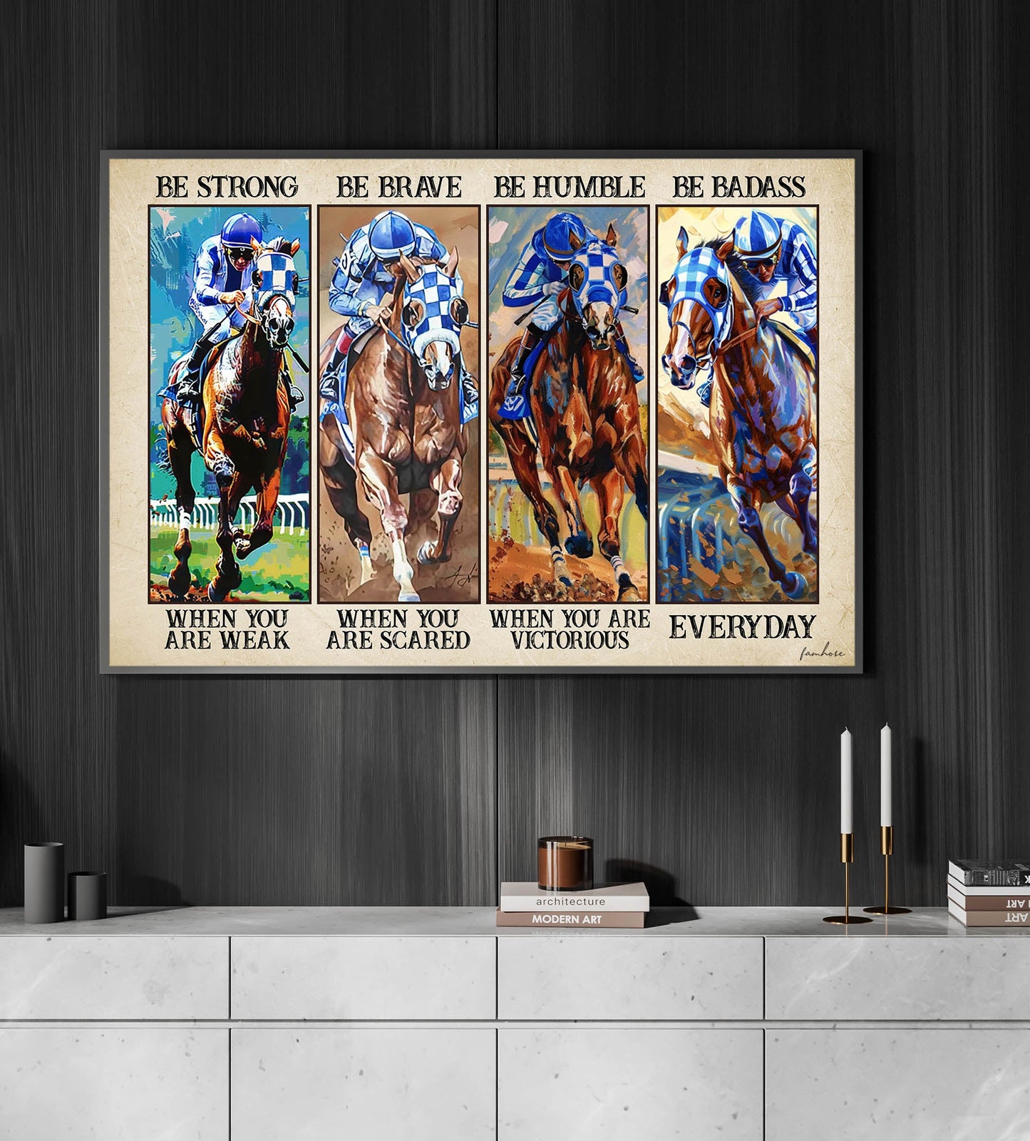 Secretariat Canvas Painting, Be Strong Be Brave Be Humble Be Badass, Motivational Quotes Wall Art Decor, Poster Gift For Horse Racing Lovers