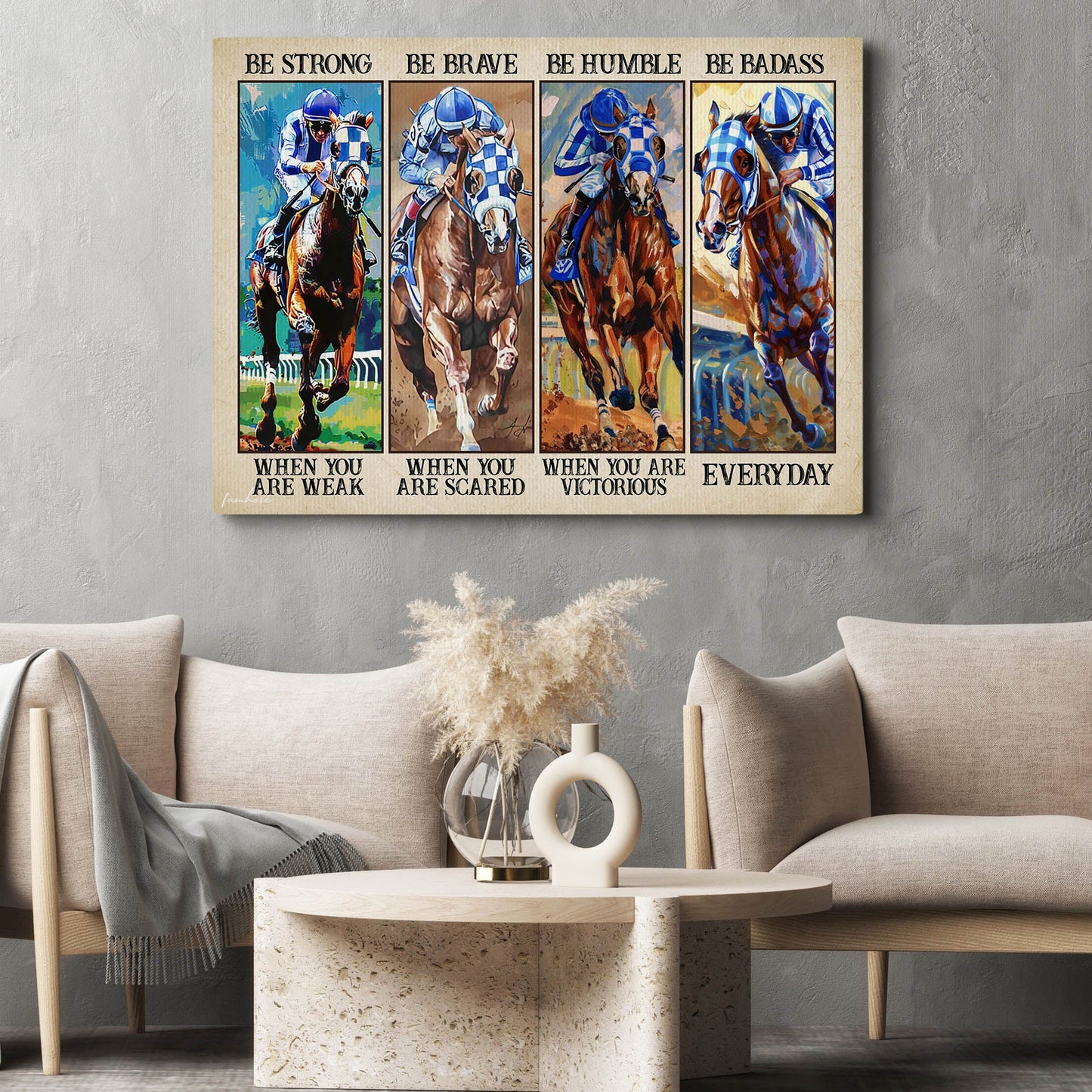 Secretariat Canvas Painting, Be Strong Be Brave Be Humble Be Badass, Motivational Quotes Wall Art Decor, Poster Gift For Horse Racing Lovers