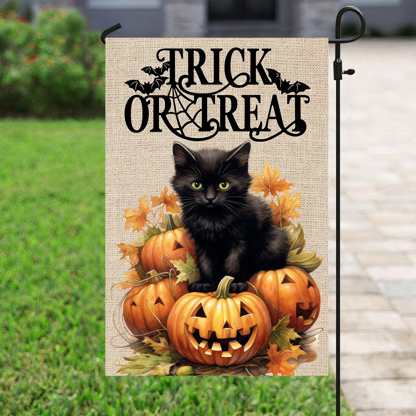 Funny Halloween Black Cat Flag, Trick Or Treat, Gift For Cat Lovers, Garden Cat Flag, Cat Owners