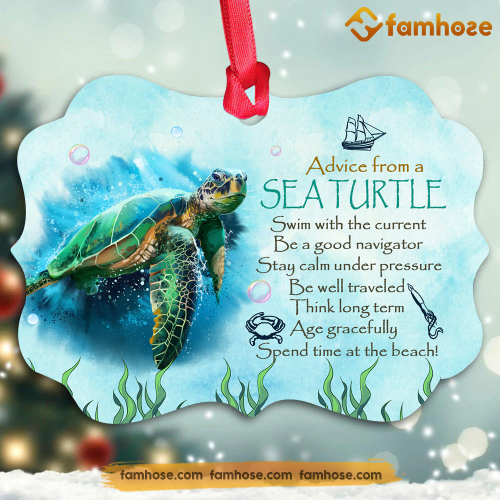 Christmas Turtle Ornament, Swim With The Current Stay Calm Under Pressure Gift For Turtle Lovers, Aluminum Ornament