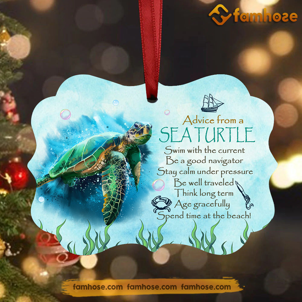 Christmas Turtle Ornament, Swim With The Current Stay Calm Under Pressure Gift For Turtle Lovers, Aluminum Ornament