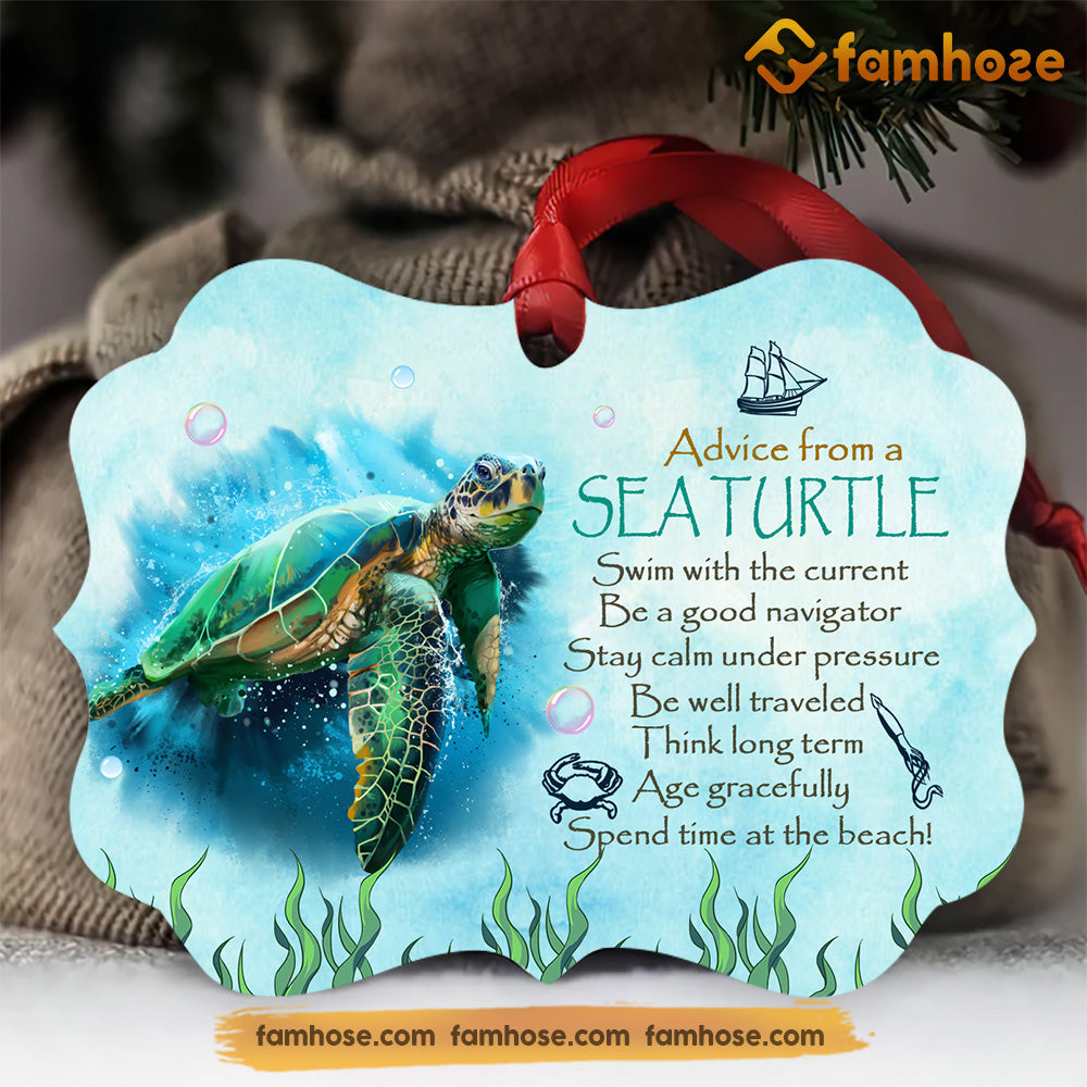 Christmas Turtle Ornament, Swim With The Current Stay Calm Under Pressure Gift For Turtle Lovers, Aluminum Ornament