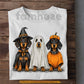 Halloween Dachshund Dog T-shirt, Cute Wiener Dog Ghost Witch Pumpkin Costume Tees Spooky Season Gift For Dog Lover