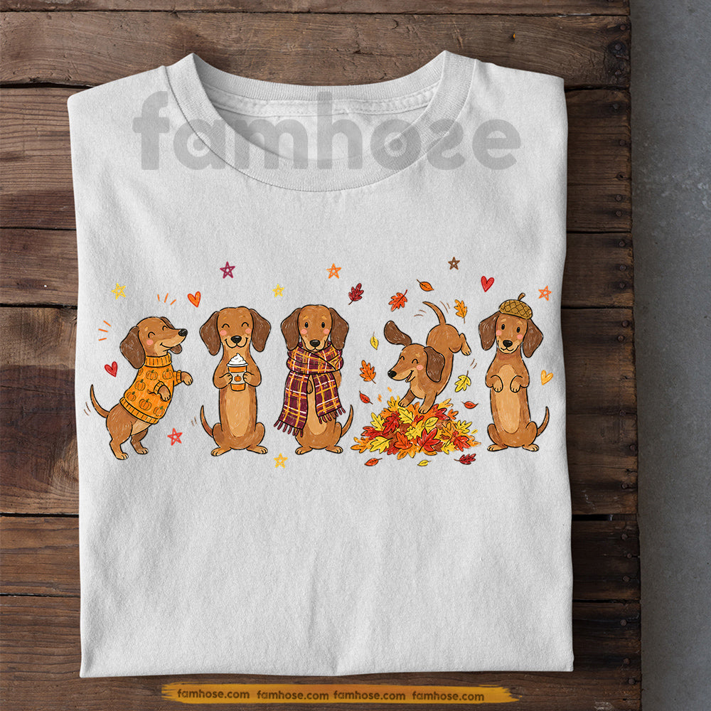 Fall Halloween Dachshund Dog T-Shirt, Cute Autumn Wiener Dog Tees Spooky Season Gift For Dog Lover