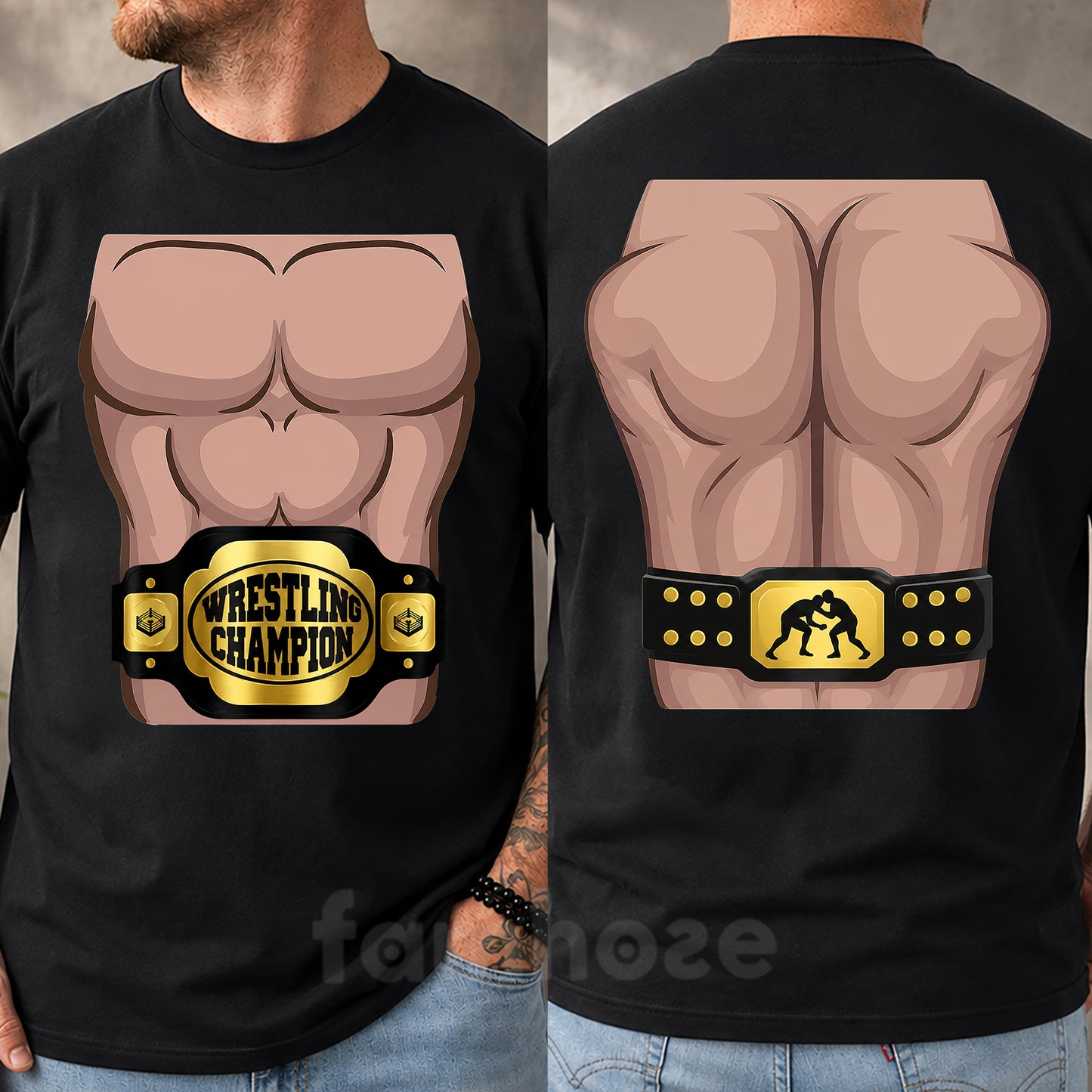 Funny Wrestling Champion T-Shirt, Muscular Body Costume Tees Spooky Season Gift For Wrestling Lover