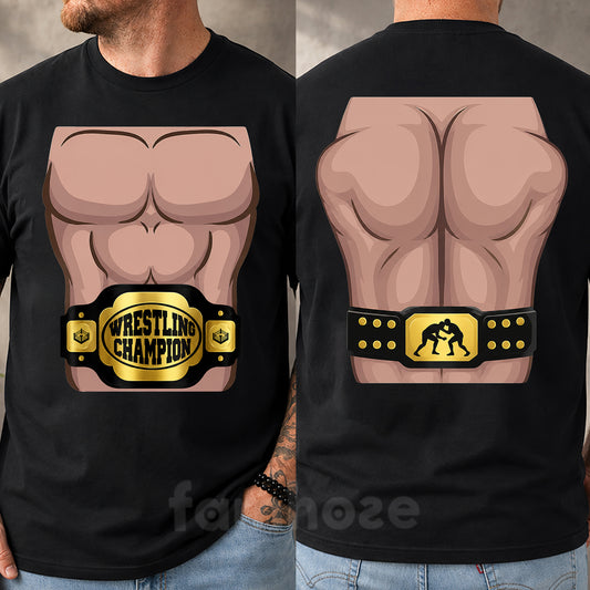 Funny Wrestling Champion T-Shirt, Muscular Body Costume Tees Spooky Season Gift For Wrestling Lover
