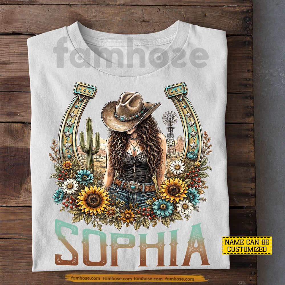 Personalized Cowgirl T-shirt, Wildflowers Boots Blooms And Western Dreams Tees Gift For Cowgirls