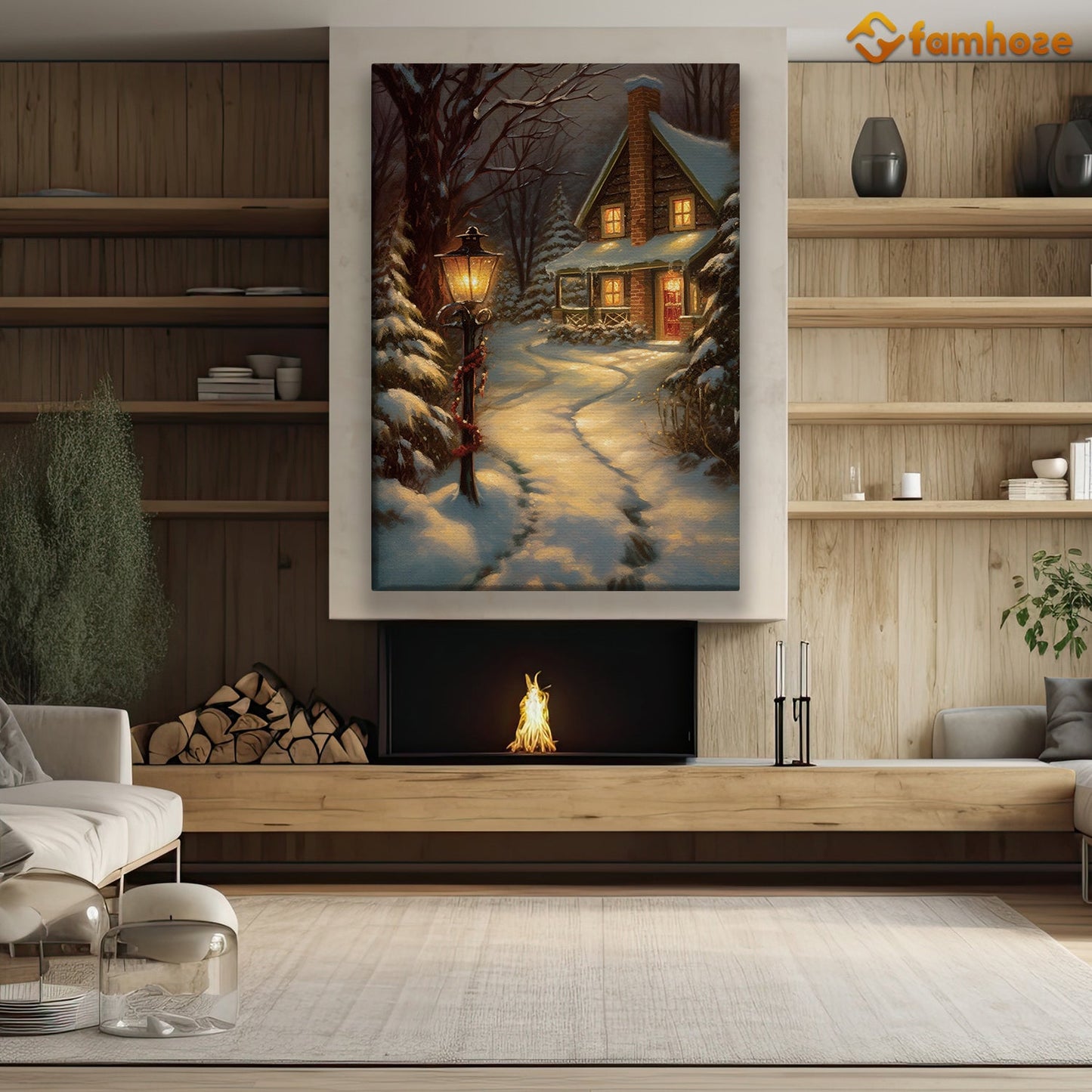 Warm Glow on a Snowy Eve A Cozy Cottage Retreat Christmas Canvas Painting, Xmas Wall Art Decor - Christmas Poster Gift