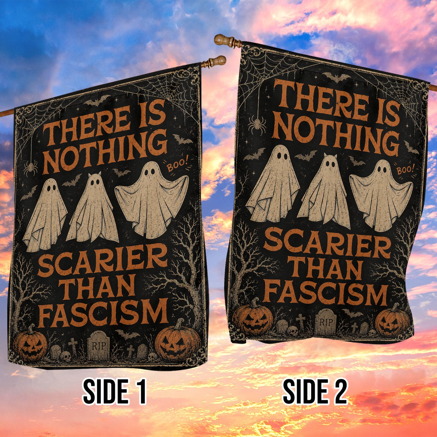 Halloween Boo Garden & House Flag, There Is Nothing Scarier Than Fascism Yard Flag, Spooky Season Gift For Ghost Lover