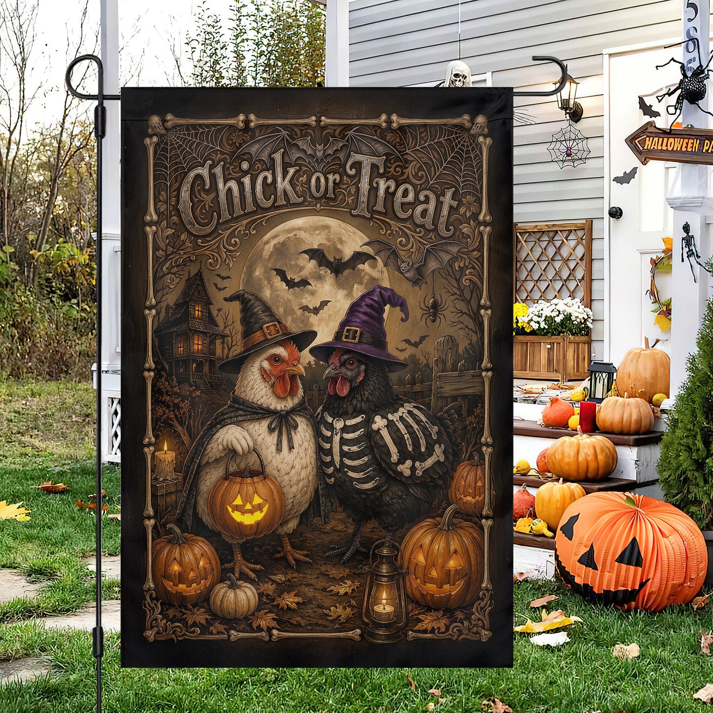 Halloween Chicken Garden & House Flag, Chick Or Treat Yard Flag, Spooky Season Gift For Chicken Lover