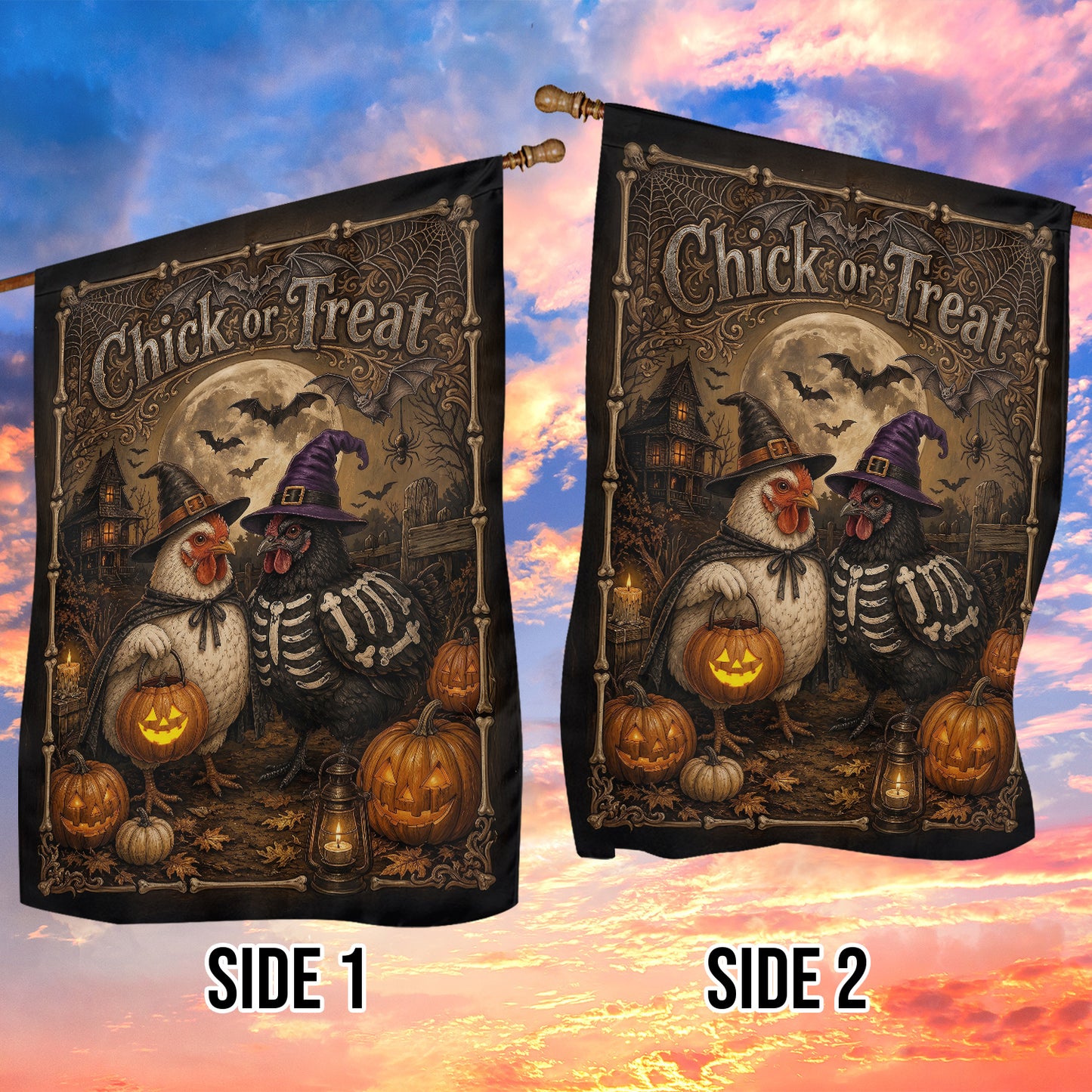 Halloween Chicken Garden & House Flag, Chick Or Treat Yard Flag, Spooky Season Gift For Chicken Lover