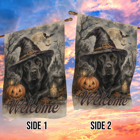Vintage Halloween Labrador Dog Garden & House Flag, Welcome Yard Flag, Spooky Season Gift For Dog Lover