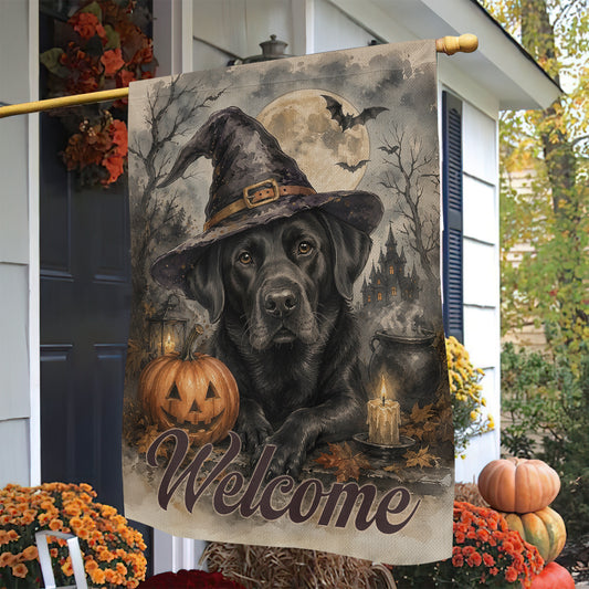 Vintage Halloween Labrador Dog Garden & House Flag, Welcome Yard Flag, Spooky Season Gift For Dog Lover