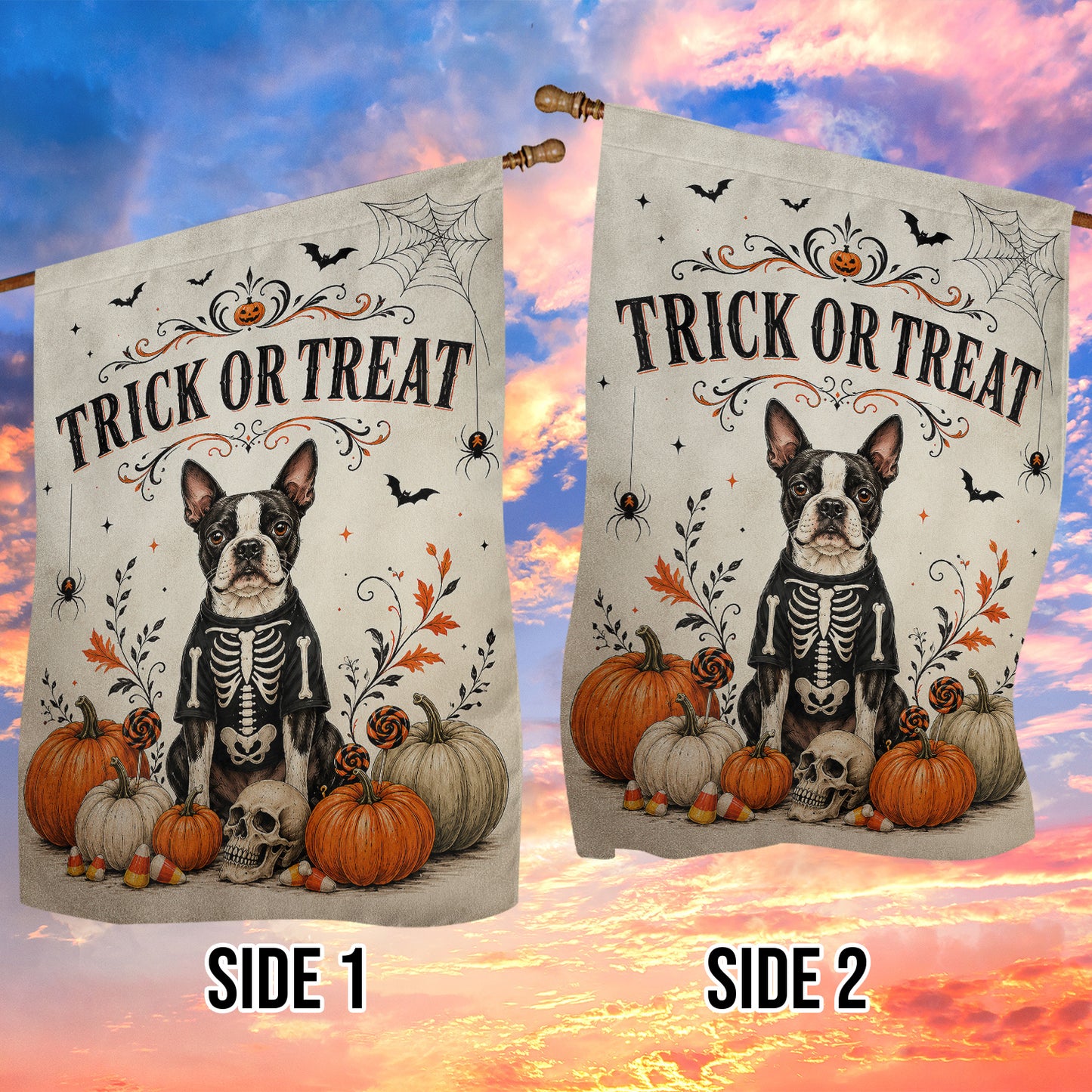 Vintage Halloween French Bulldog Dog Garden & House Flag, Trick Or Treat Yard Flag, Spooky Season Gift For Dog Lover