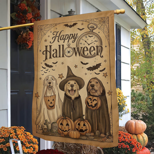 Vintage Halloween Labrador Dog Garden & House Flag, Happy Halloween Yard Flag, Spooky Season Gift For Dog Lover