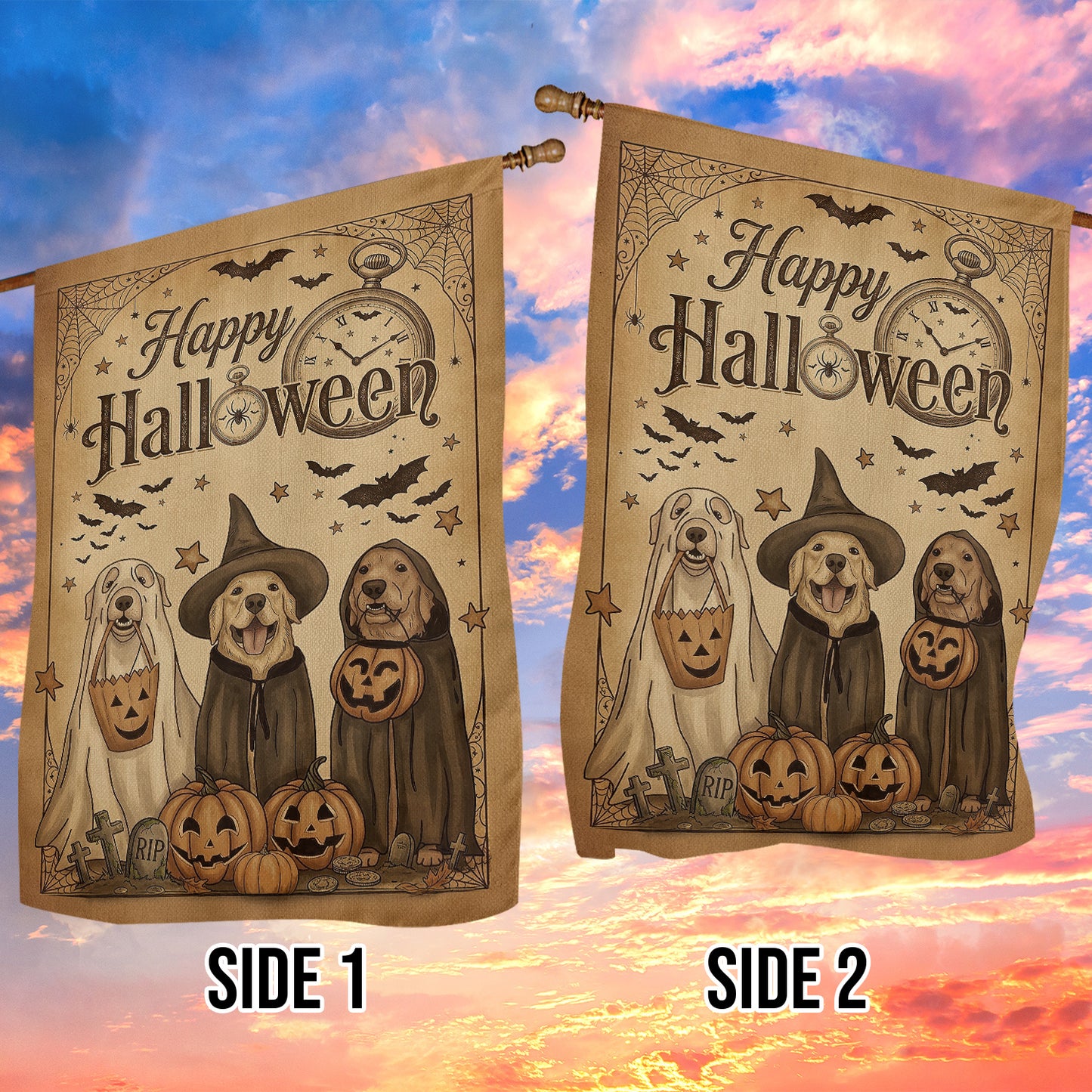 Vintage Halloween Labrador Dog Garden & House Flag, Happy Halloween Yard Flag, Spooky Season Gift For Dog Lover