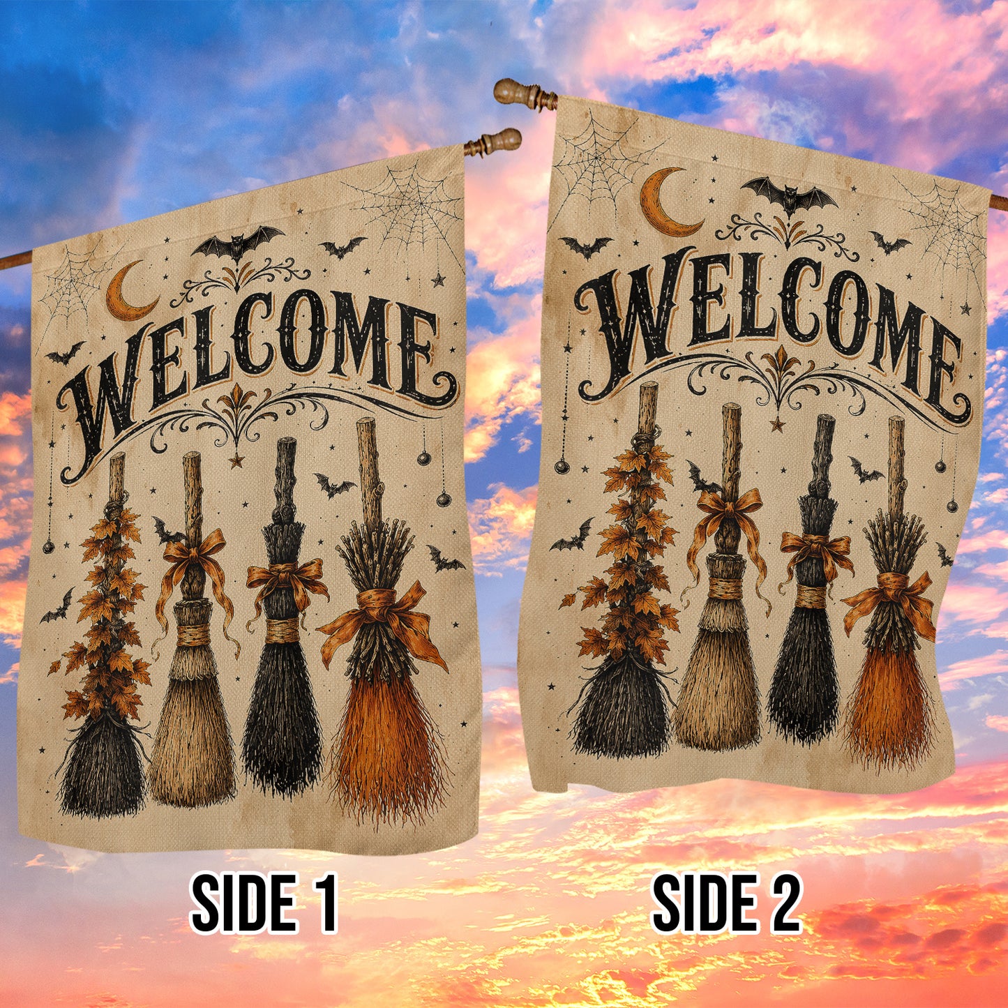 Halloween Witch Broom Garden & House Flag, Welcome Yard Flag Spooky Season Gift For Witch Lover
