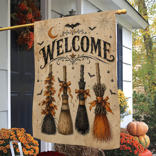Halloween Witch Broom Garden & House Flag, Welcome Yard Flag Spooky Season Gift For Witch Lover