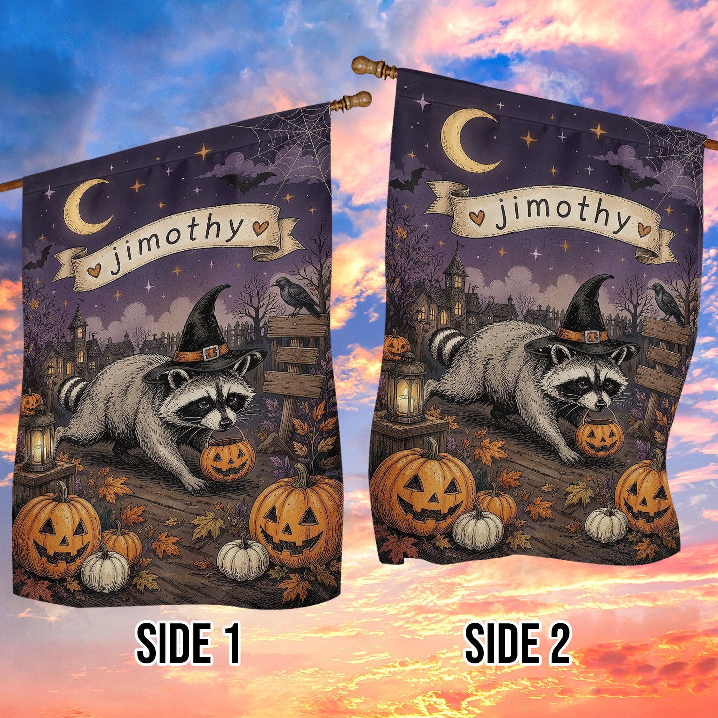 Funny Halloween Witch Raccoon Garden & House Flag, Jimothy Viral Raccoon Meme Yard Flag Spooky Season Gift For Raccoon Lover