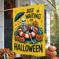 Just Waiting For Halloween Garden & House Flag, Funny Halloween Skeleton Pool Swimming Yard Flag Spooky Season Gift For Skeleton Lover