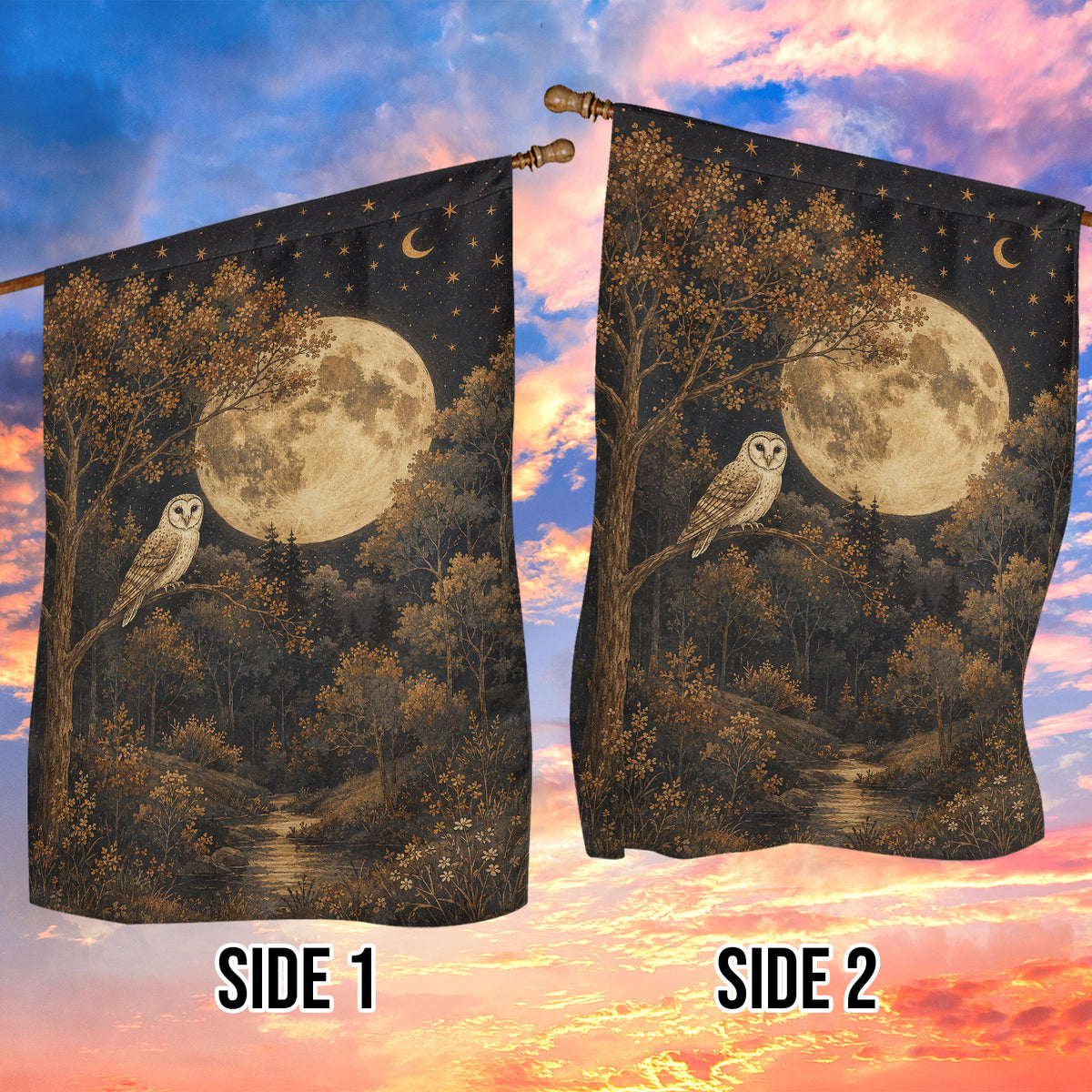 Vintage Halloween Owl Garden & House Flag, Guardian Of The Moon Yard Flag, Spooky Season Gift For Owl Lover