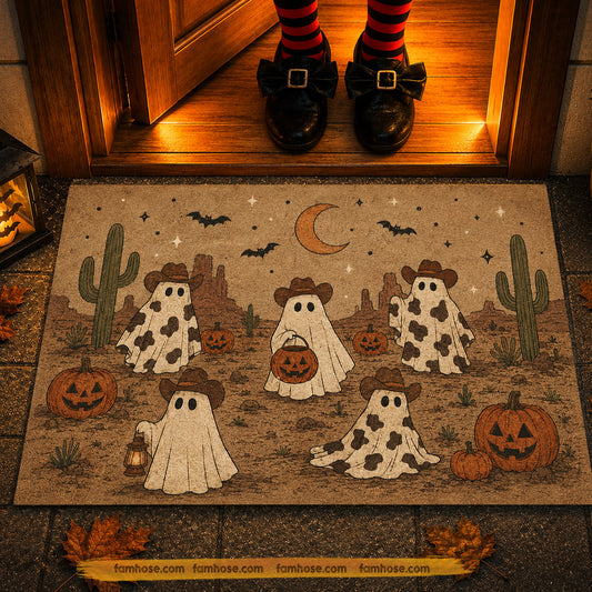 Vintage Halloween Boo Cowboy Doormat, Western Ghost Pumpkin Welcome Doormat For Home Decor Housewarming Spooky Season Gift For Cowboys, Ghost Lover