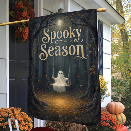 Vintage Halloween Spooky Season Ghost Garden & House Flag, Ghost On Swing Yard Flag Gift For Ghost Lover