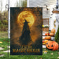 Halloween Witch Full Moon Garden & House Flag, Let The Magic Begin Yard Flag Spooky Season Gift For Witch Lover