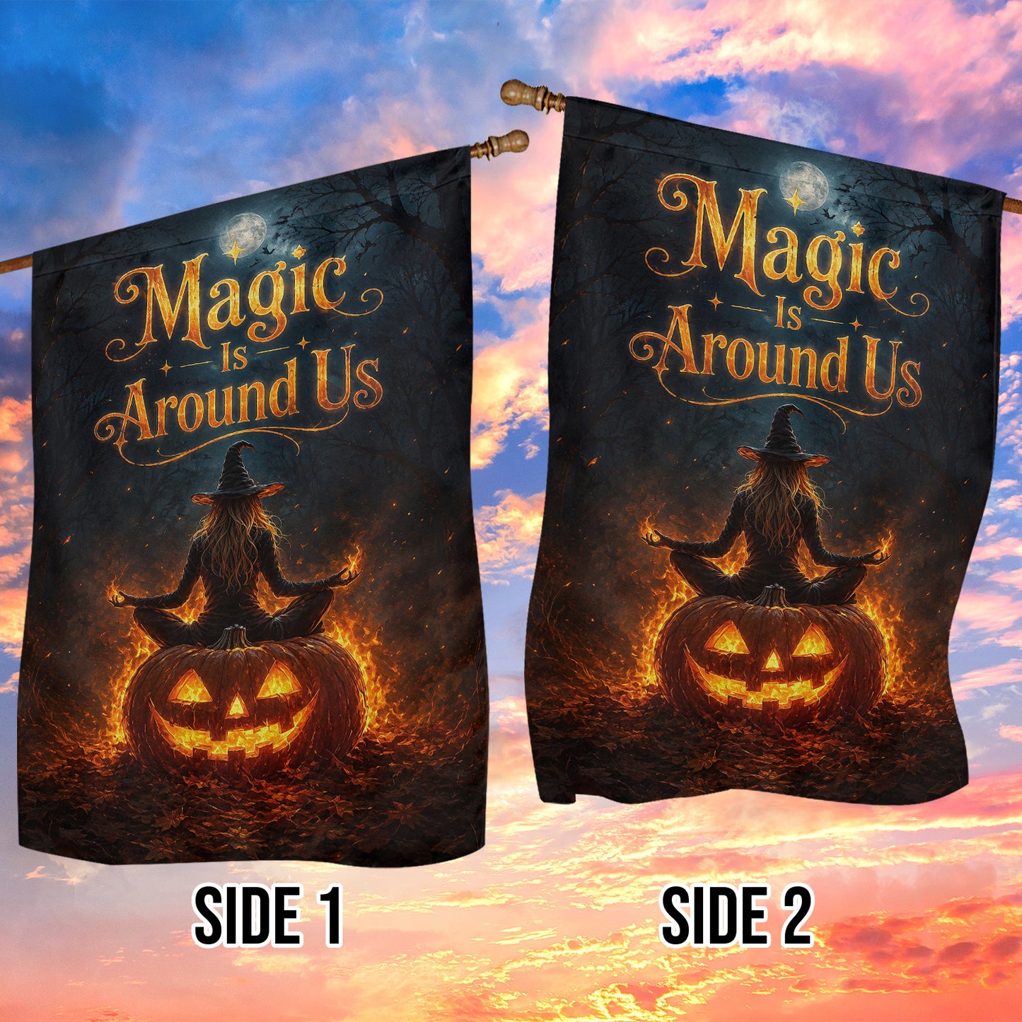 Halloween Witch Garden & House Flag, Magic Is Around Us Yard Flag Spooky Season Gift For Witch Lover