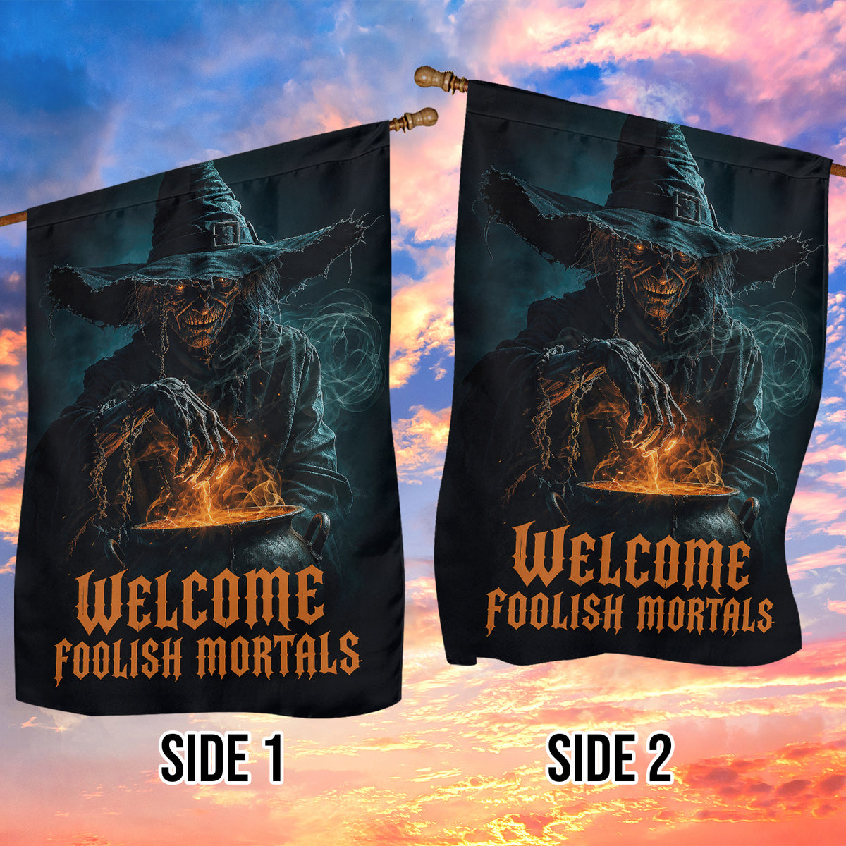 Halloween Scary Witch Garden & House Flag, Welcome Foolish Mortals Yard Flag Spooky Season Gift For Witch Lover