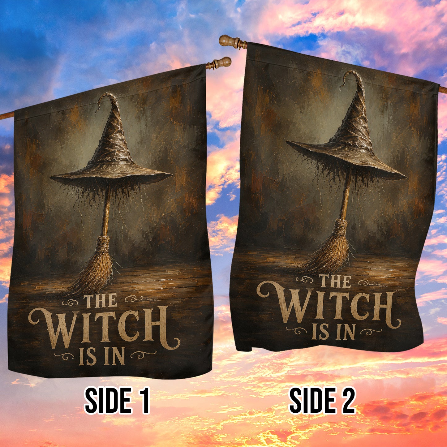 Halloween Witch Hat Garden & House Flag, The Witch Is In Yard Flag Spooky Season Gift For Witch Lover