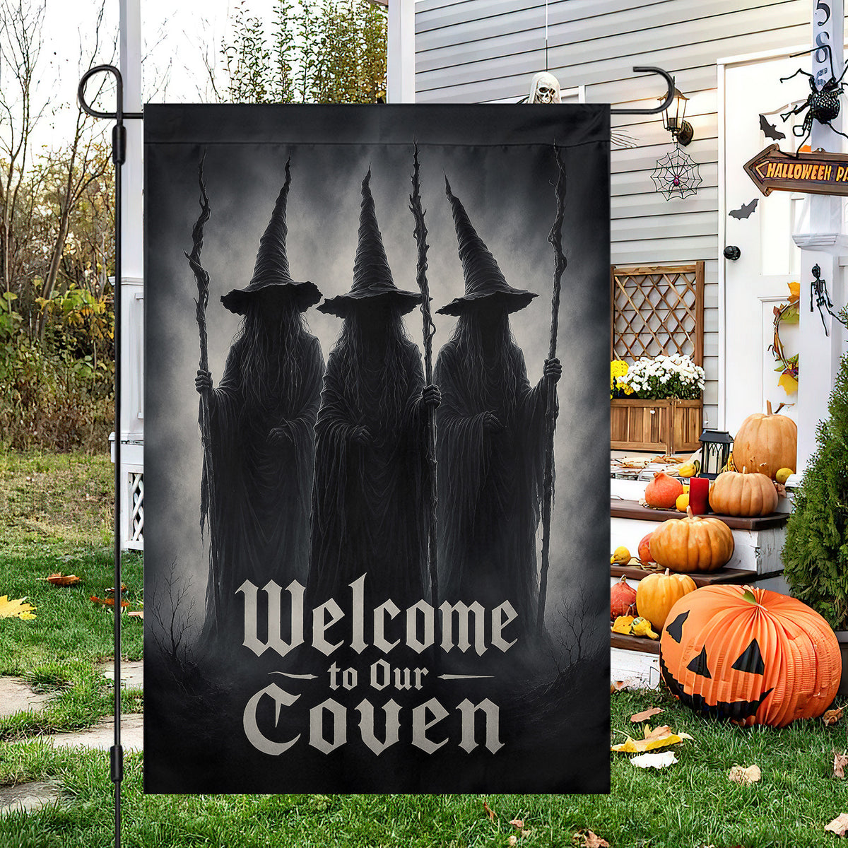 Halloween Witch Garden & House Flag, Welcome To Our Coven Yard Flag Spooky Season Gift For Witch Lover
