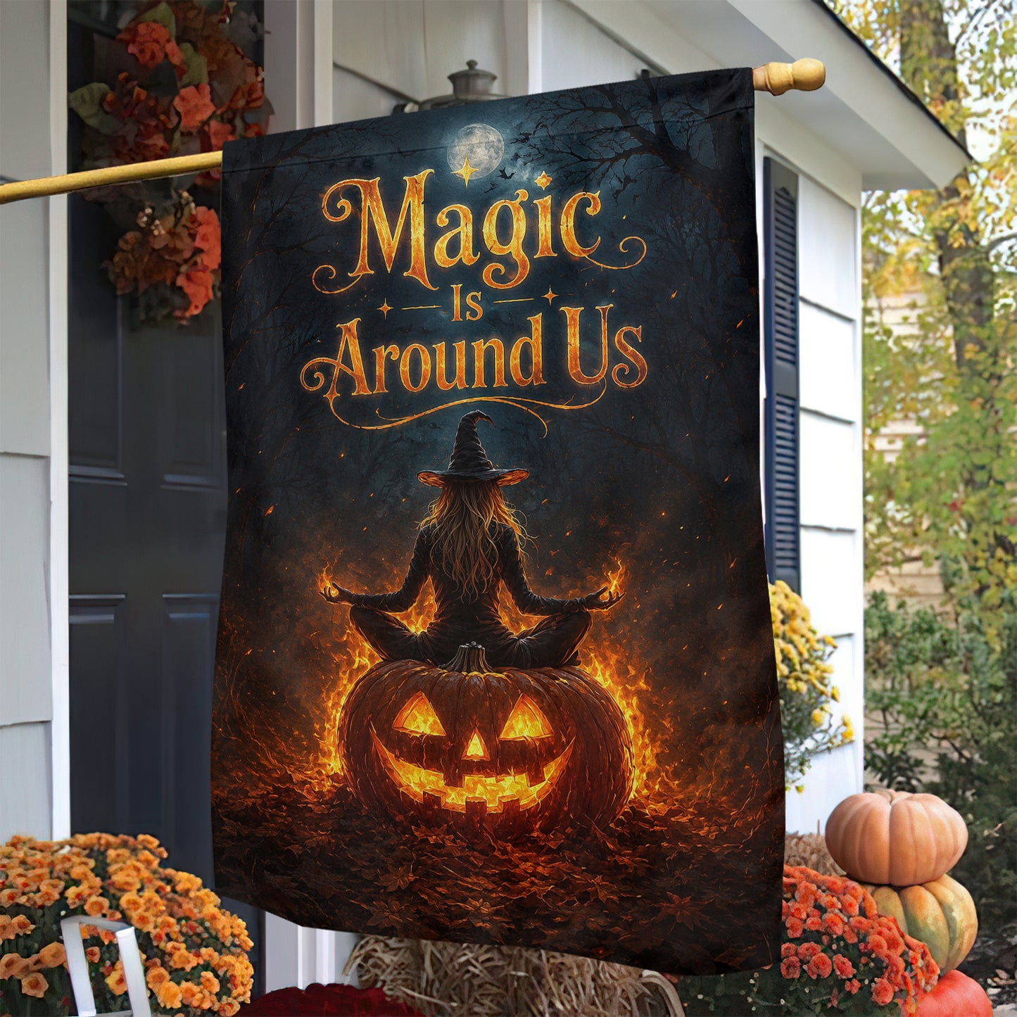 Halloween Witch Garden & House Flag, Magic Is Around Us Yard Flag Spooky Season Gift For Witch Lover