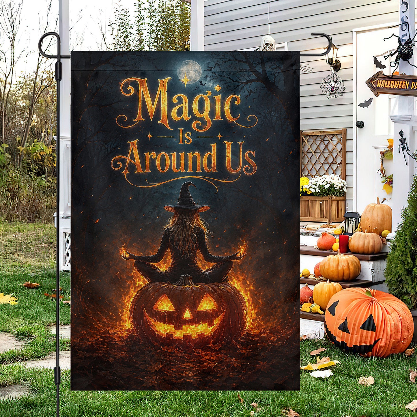 Halloween Witch Garden & House Flag, Magic Is Around Us Yard Flag Spooky Season Gift For Witch Lover