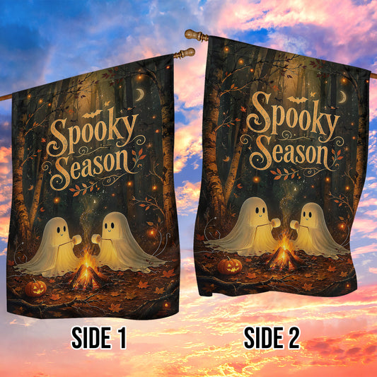 Vintage Halloween Ghost Garden & House Flag, Cute Ghost Campfire Yard Flag, Spooky Season Gift For Ghost Lover