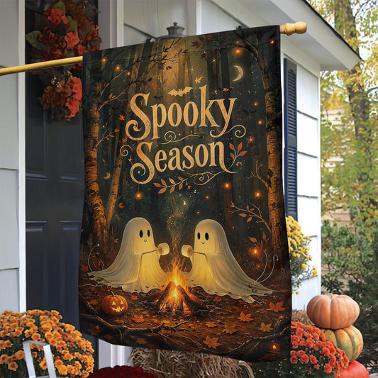 Vintage Halloween Ghost Garden & House Flag, Cute Ghost Campfire Yard Flag, Spooky Season Gift For Ghost Lover