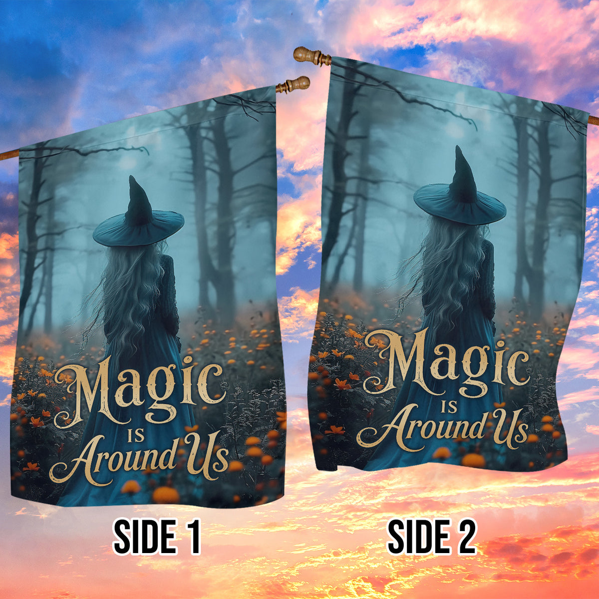 Halloween Witch Garden & House Flag, Magic Is Around Us Yard Flag Spooky Season Gift For Witch Lover