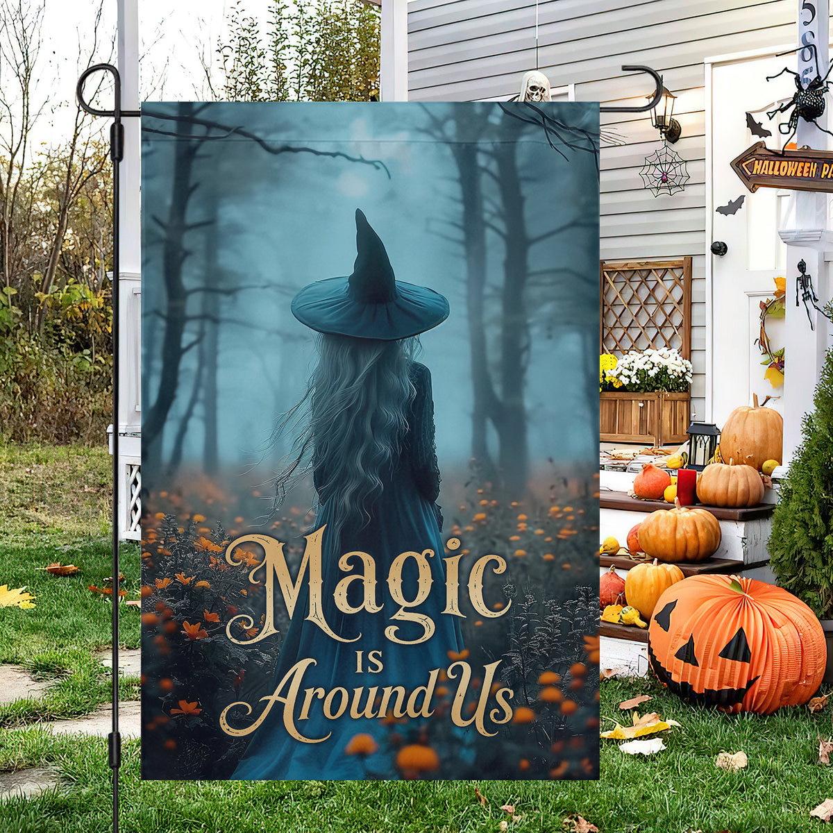 Halloween Witch Garden & House Flag, Magic Is Around Us Yard Flag Spooky Season Gift For Witch Lover