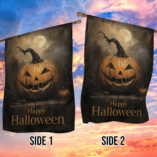 Vintage Happy Halloween Pumpkin Garden & House Flag, Jack O Lantern Yard Flag, Spooky Season Gift For Pumpkin Lover