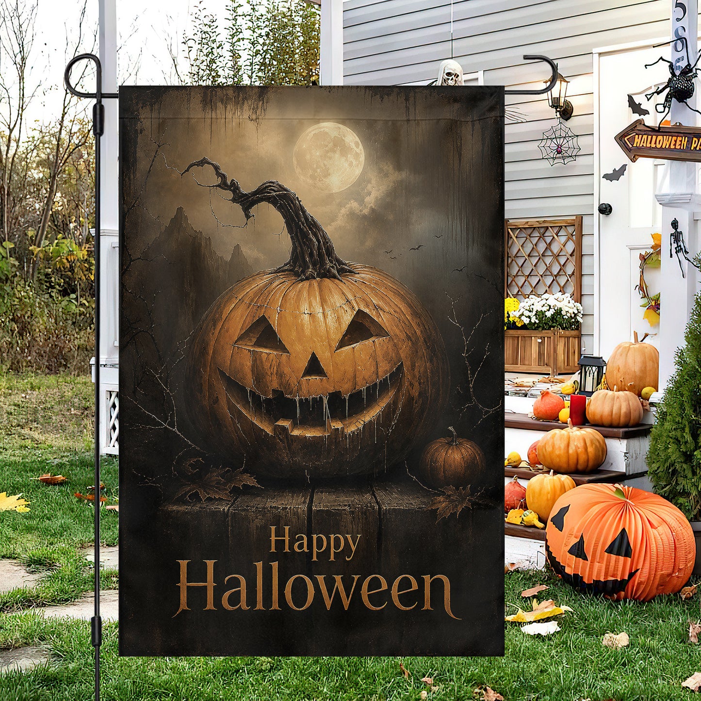 Vintage Happy Halloween Pumpkin Garden & House Flag, Jack O Lantern Yard Flag, Spooky Season Gift For Pumpkin Lover