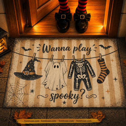 Vintage Halloween Boo Doormat, Wanna Play Spooky Doormat For Home Decor Housewarming Spooky Season Gift For Ghost Lover