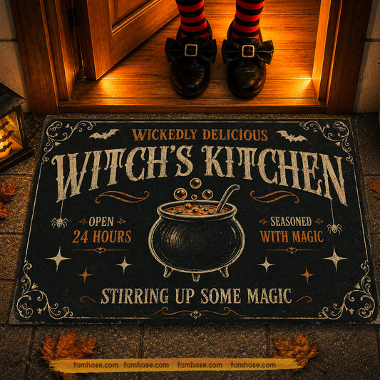VIntage Halloween Witch's Cauldron Doormat, Wickedly Delicious Witch's Kitchen Doormat For Home Decor Housewarming Spooky Season Gift For Witch Lover