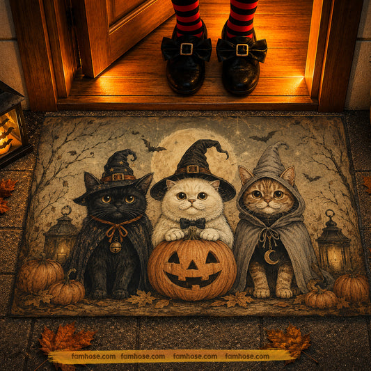 Vintage Halloween Cat Doormat, Witch Cat Pumpkin Welcome Doormat For Home Decor Housewarming Spooky Season Gift For Cat Lover