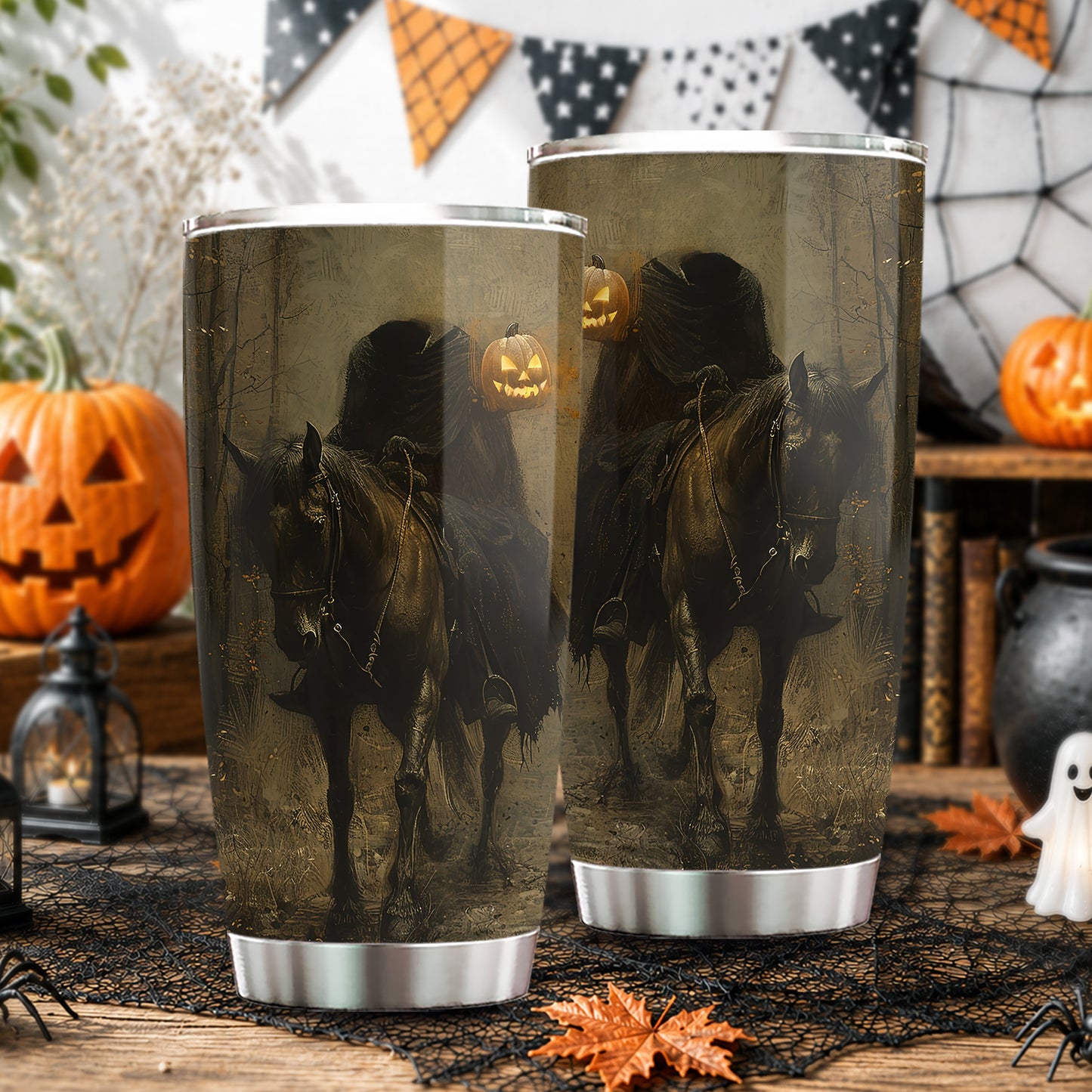 Cute Halloween Headless Horseman Tumbler, Ride Into The Haunted Night, Spooky Season Stainless Steel Tumbler, Travel Mug Tumblers Gift