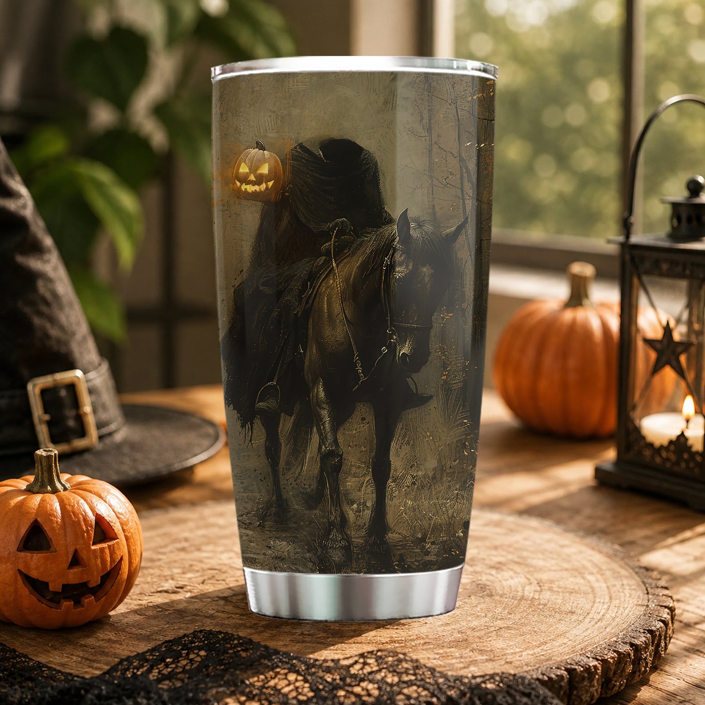 Cute Halloween Headless Horseman Tumbler, Ride Into The Haunted Night, Spooky Season Stainless Steel Tumbler, Travel Mug Tumblers Gift