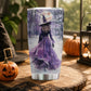 Halloween Purple Witch Tumbler, Witch In Snowy Forest, Spooky Season Stainless Steel Tumbler, Travel Mug Tumblers Gift For Witch Lover