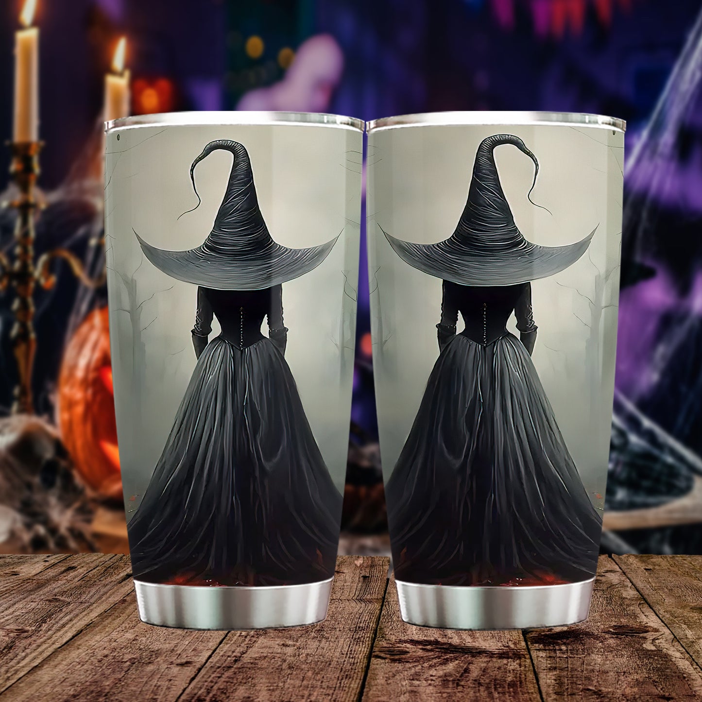 Halloween Black Witch Tumbler, Gothic Witch Hat Spooky Season Stainless Steel Tumbler, Travel Mug Tumblers Gift For Witch Lover
