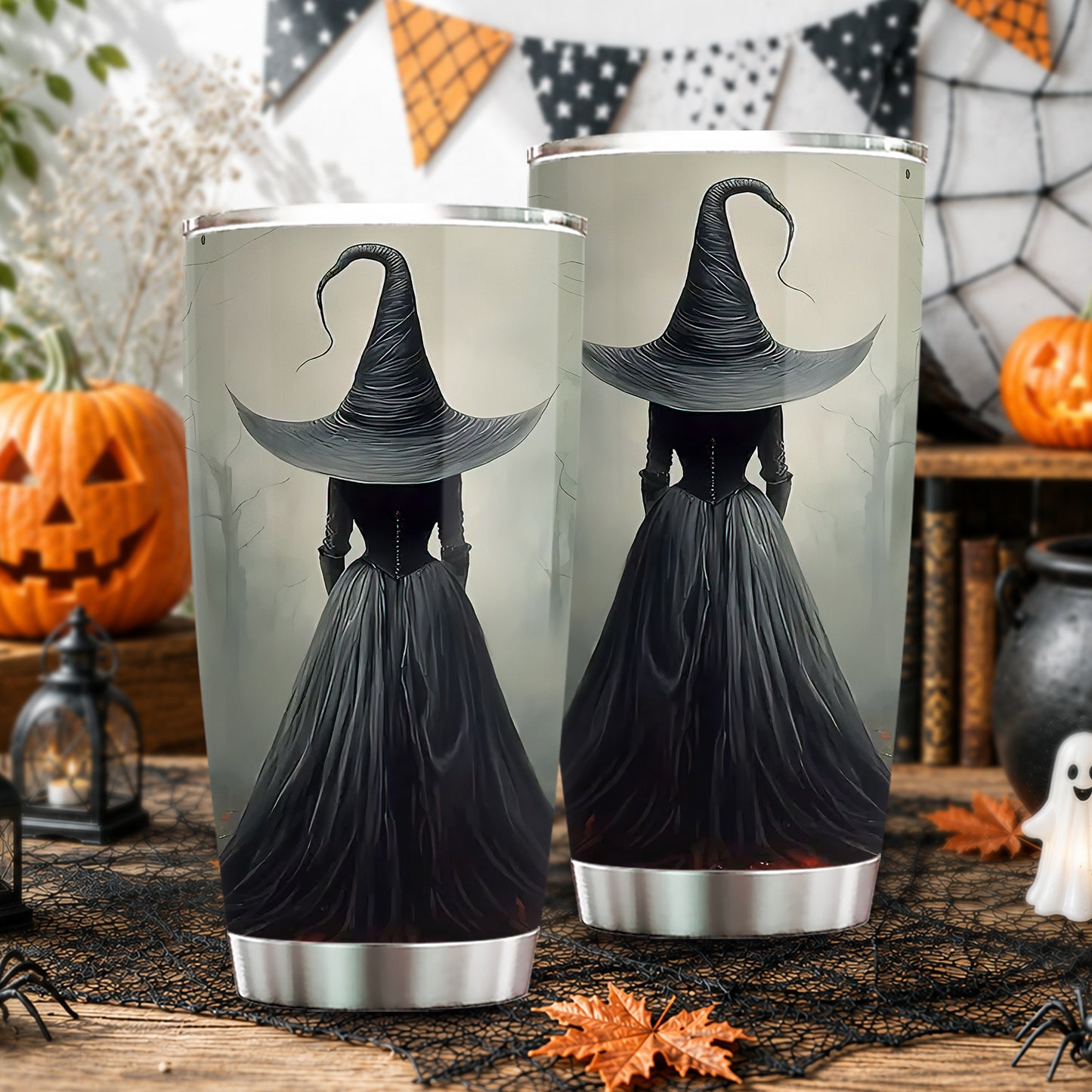 Halloween Black Witch Tumbler, Gothic Witch Hat Spooky Season Stainless Steel Tumbler, Travel Mug Tumblers Gift For Witch Lover