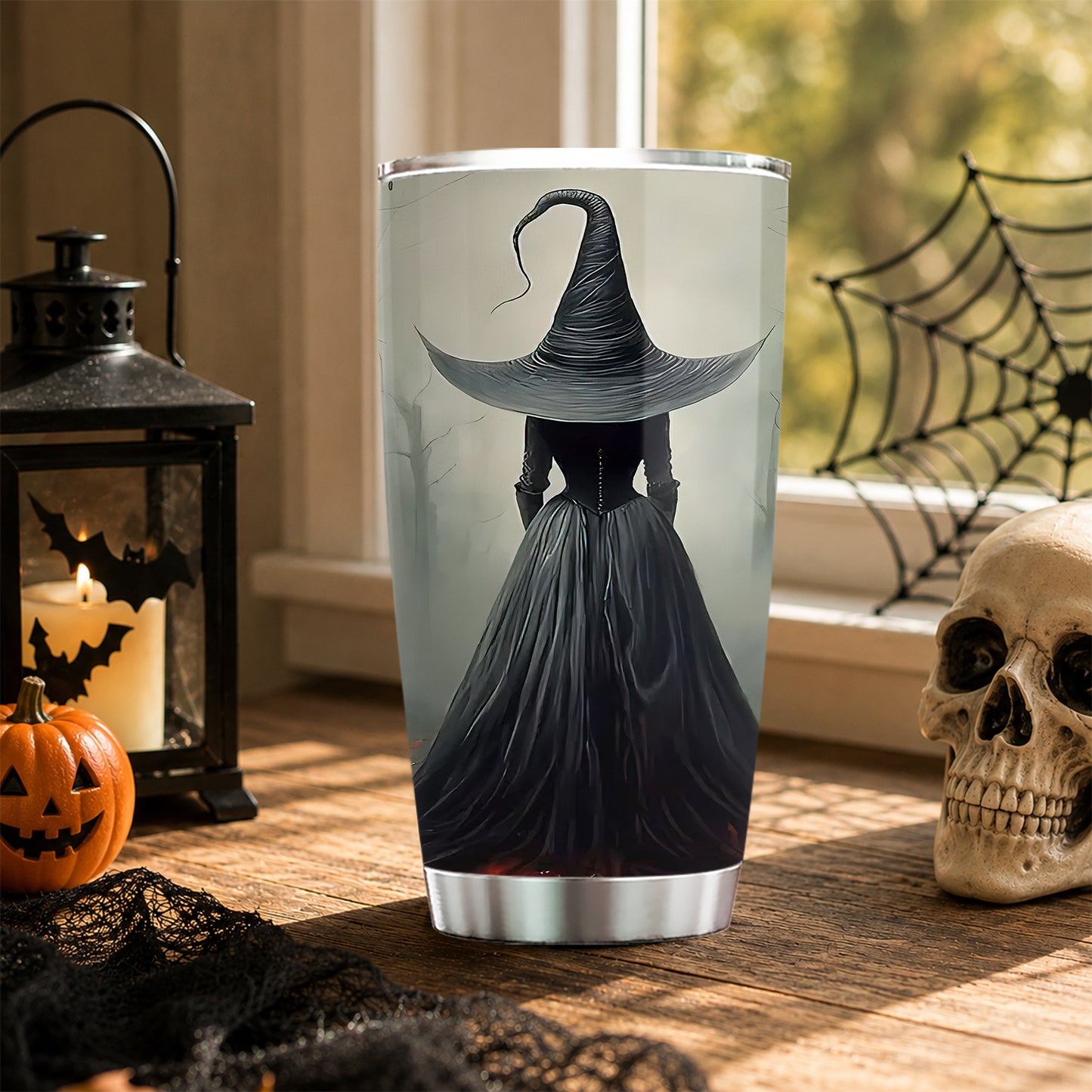 Halloween Black Witch Tumbler, Gothic Witch Hat Spooky Season Stainless Steel Tumbler, Travel Mug Tumblers Gift For Witch Lover