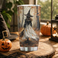 Halloween Autumn Witch Tumbler, Witch Walking In Fall Forest, Spooky Season Stainless Steel Tumbler, Travel Mug Tumblers Gift For Witch Lover